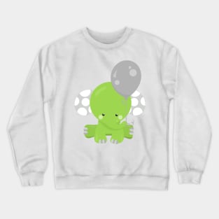 Elephant With Balloon, Green Elephant, Cute Animal Crewneck Sweatshirt